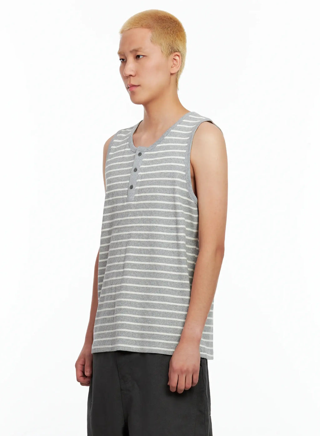 Men's Striped Henley Tank Top IL511