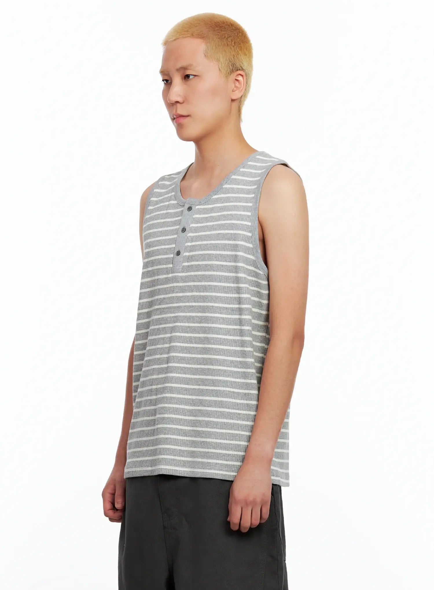 Men's Striped Henley Tank Top IL511