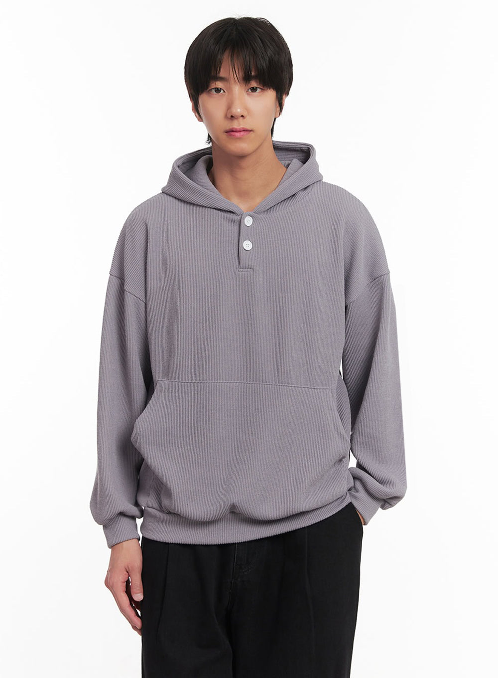 Men's Ribbed Buttoned Hoodie IA511