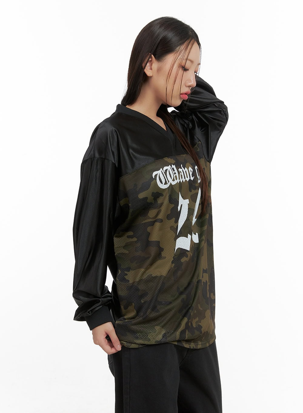 Oversized Camo Print Jersey Long Sleeve CS404