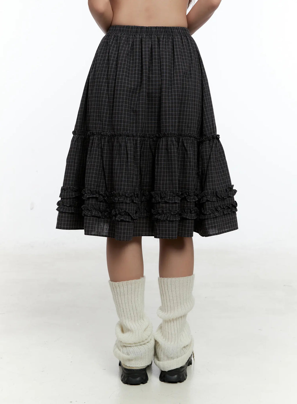 Gingham Ruffle Layered Midi Skirt CS517