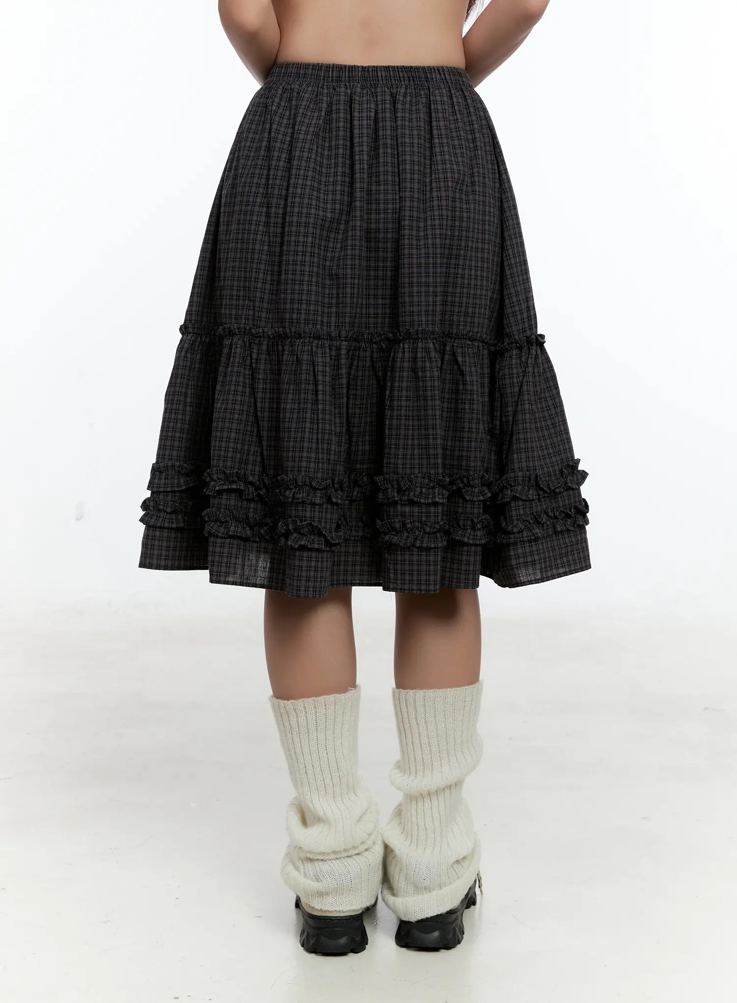 Gingham Ruffle Layered Midi Skirt CS517
