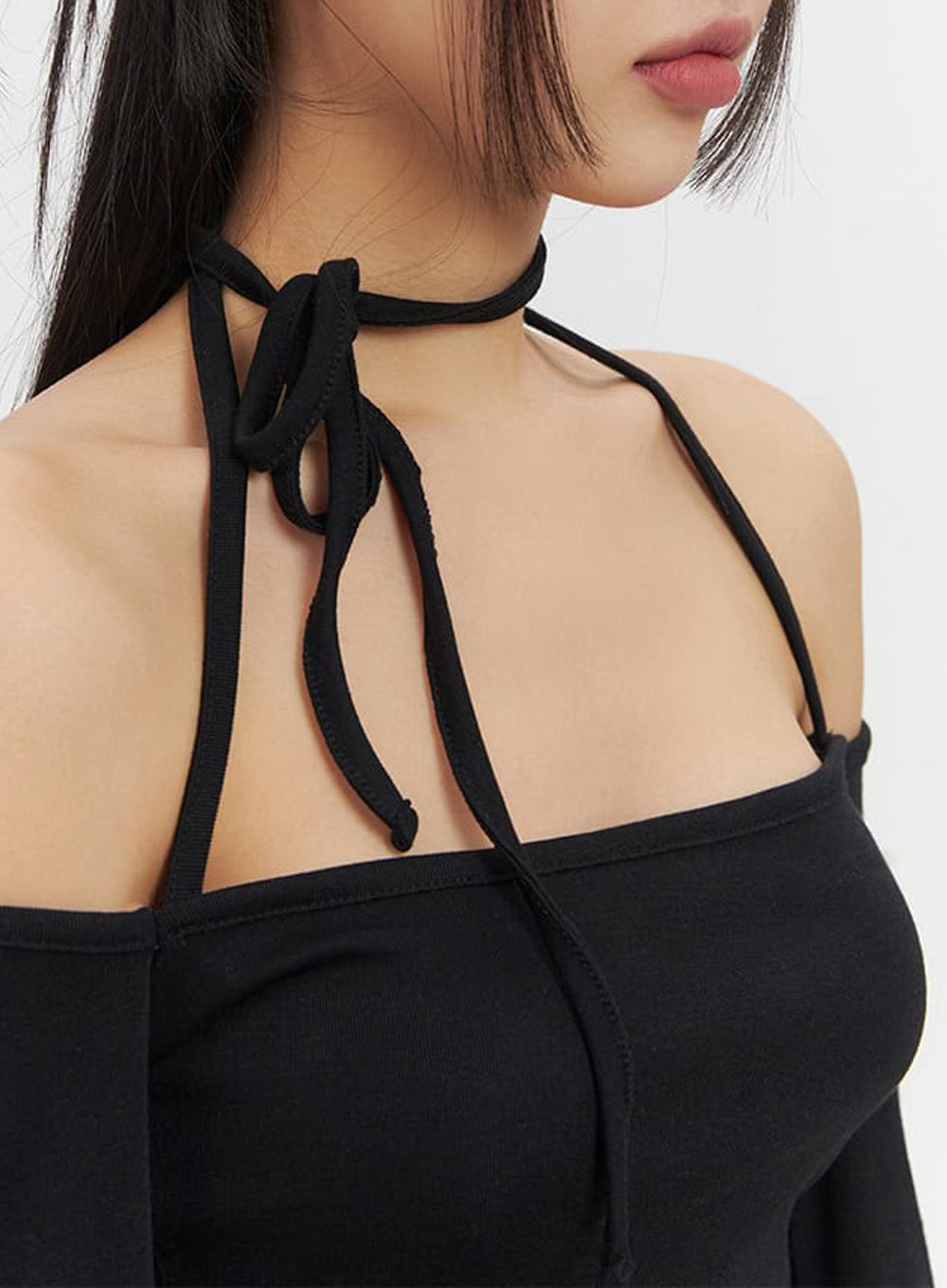 String Off-Shoulder Long-Sleeve Top IF510