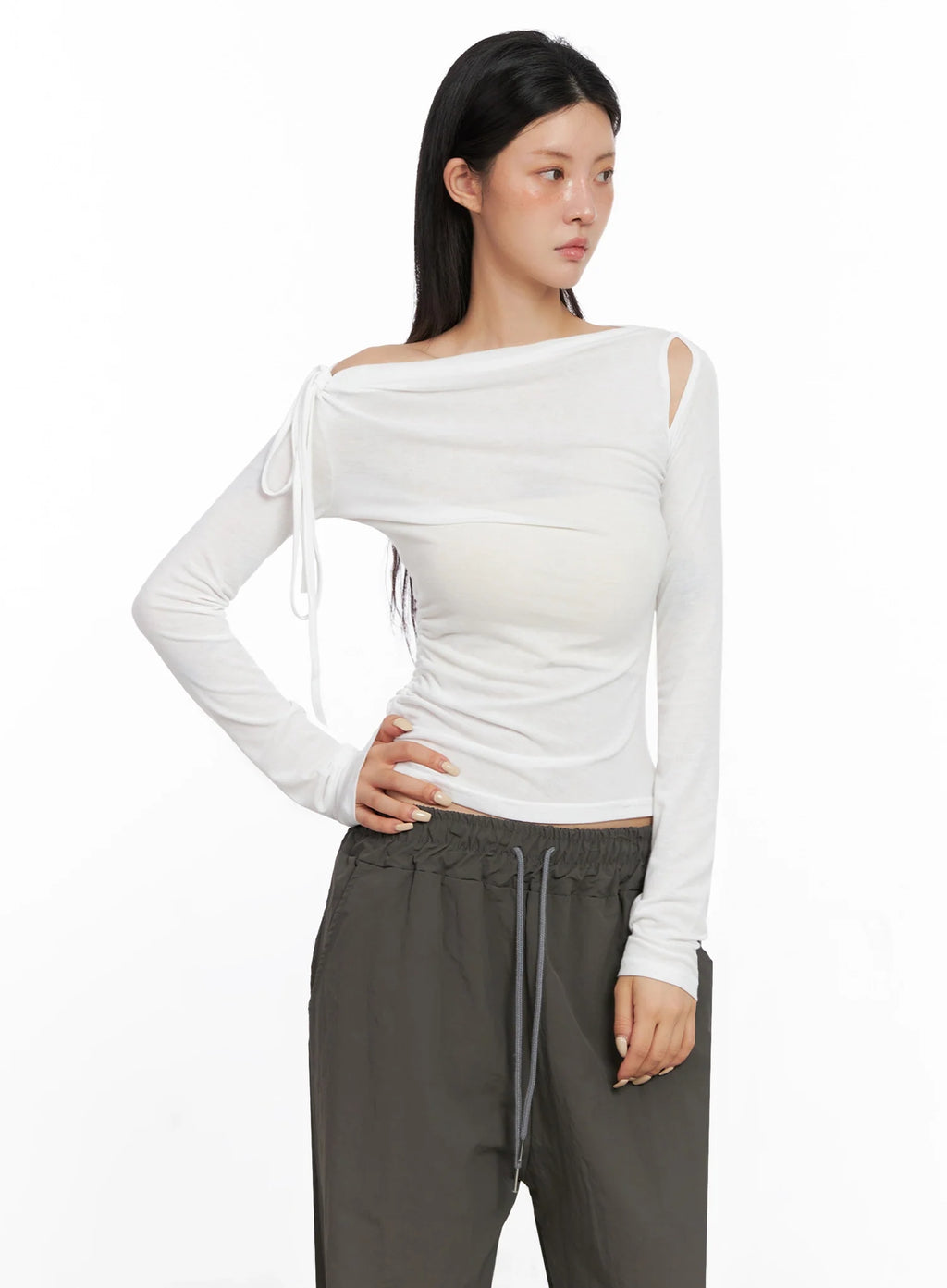 Asymmetric Cut-Out Long Sleeve Top IS515