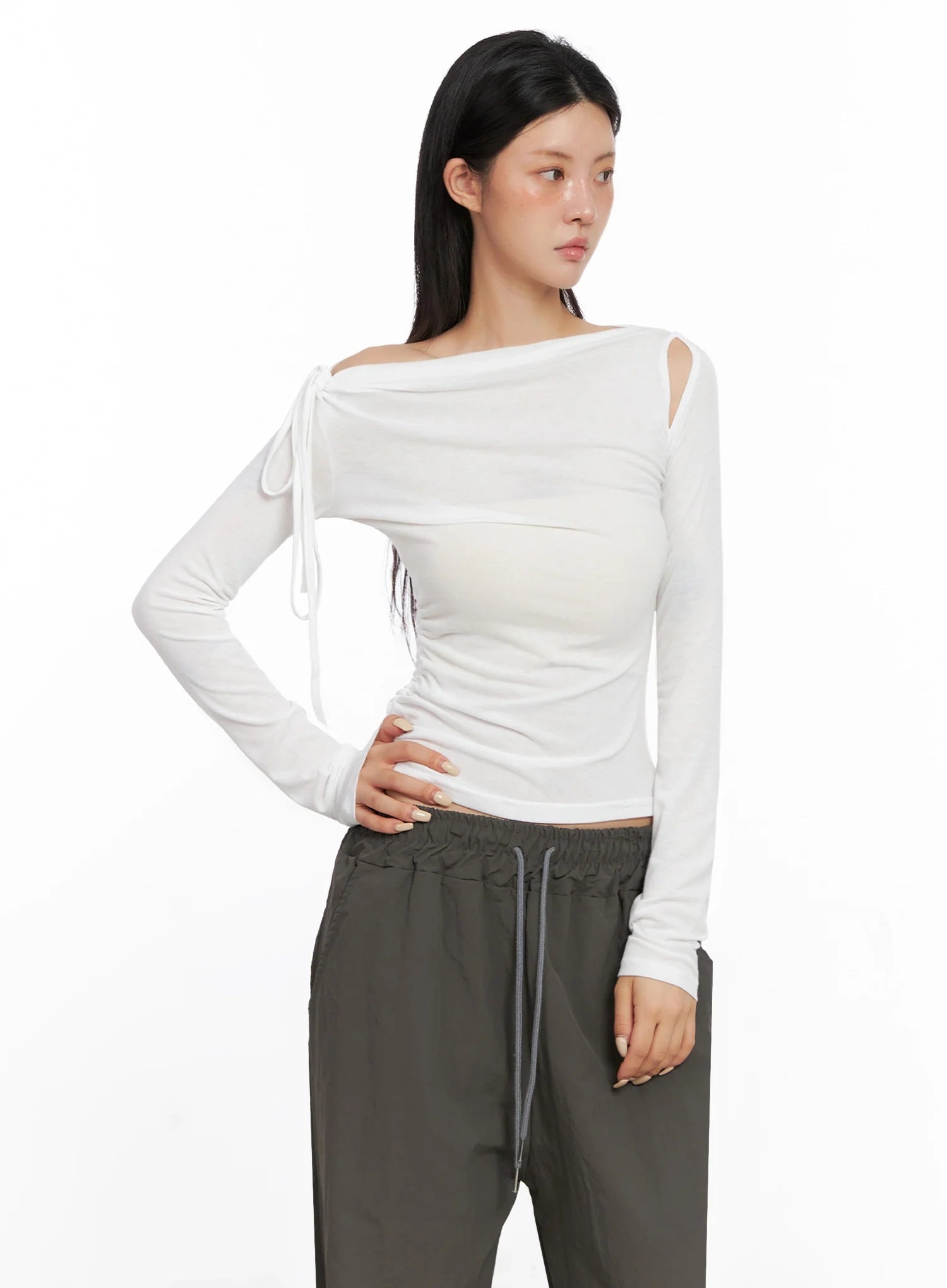 Asymmetric Cut-Out Long Sleeve Top IS515