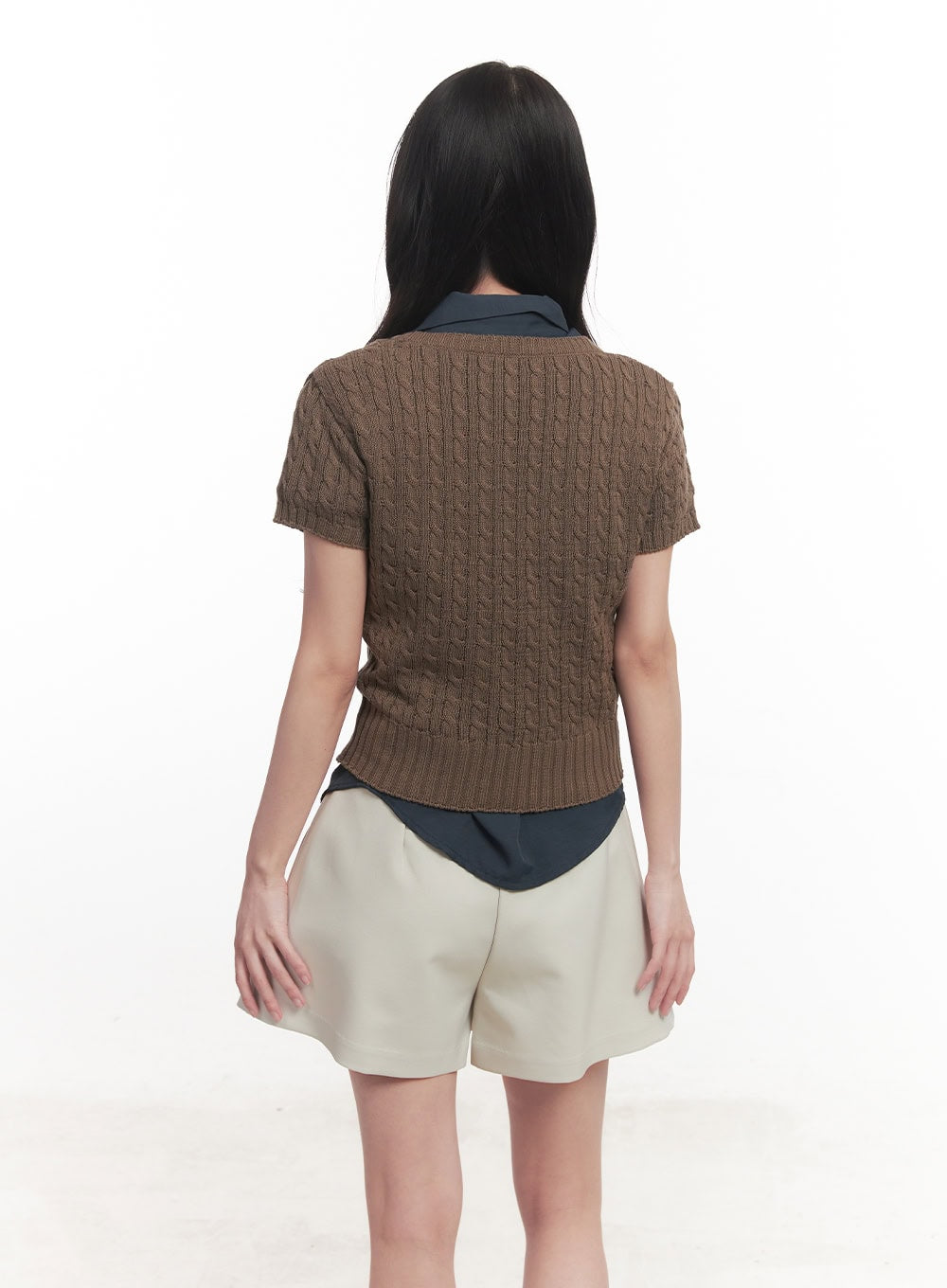 Cable Knit Short Sleeve Sweater CA510