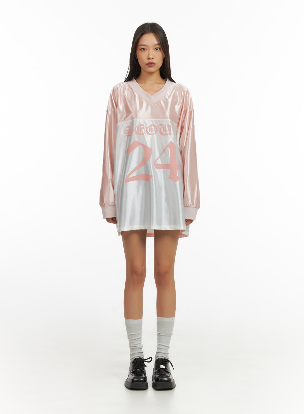 Pink Lettered Poly Sweat V-Neck Hoodie IO409