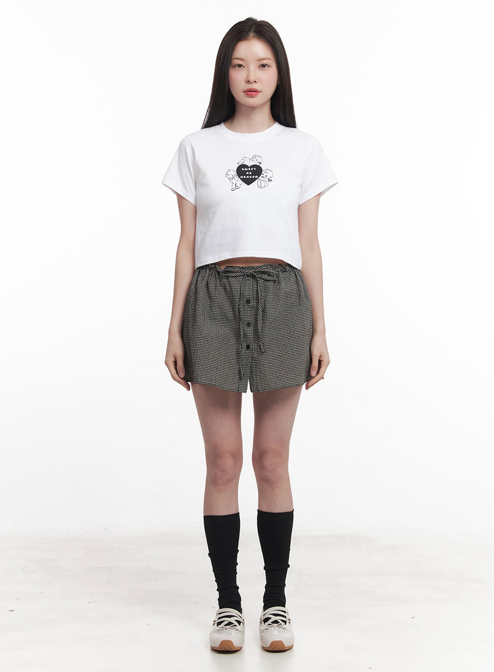 Checkered Ribbon Button Mini Skirt IY513