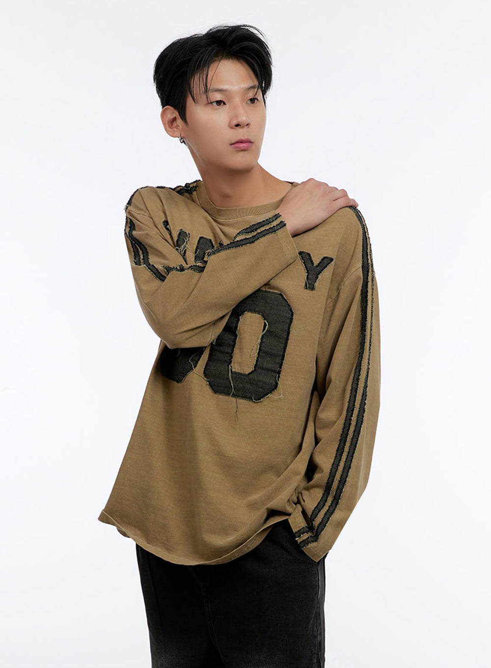 Men's Patchwork Round Neck Long Sleeve Shirt IO428