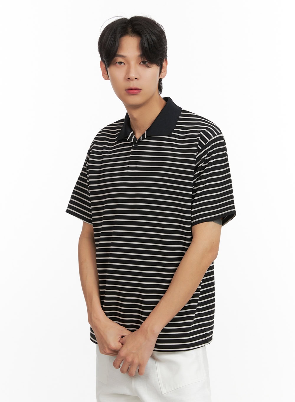 Men's Striped Collar T-Shirt (Black) IY431