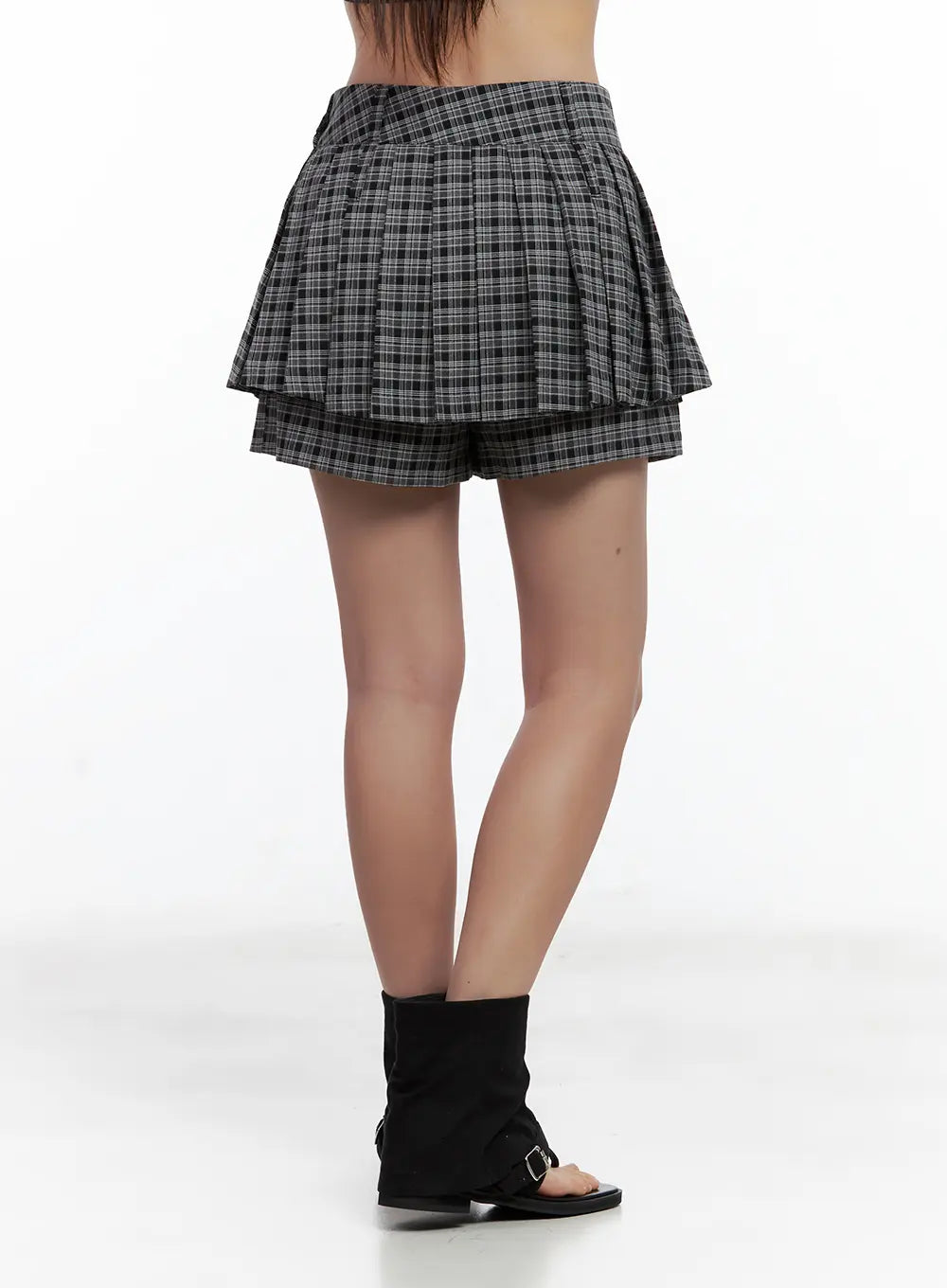 Plaid Button Pleated Skort CL508