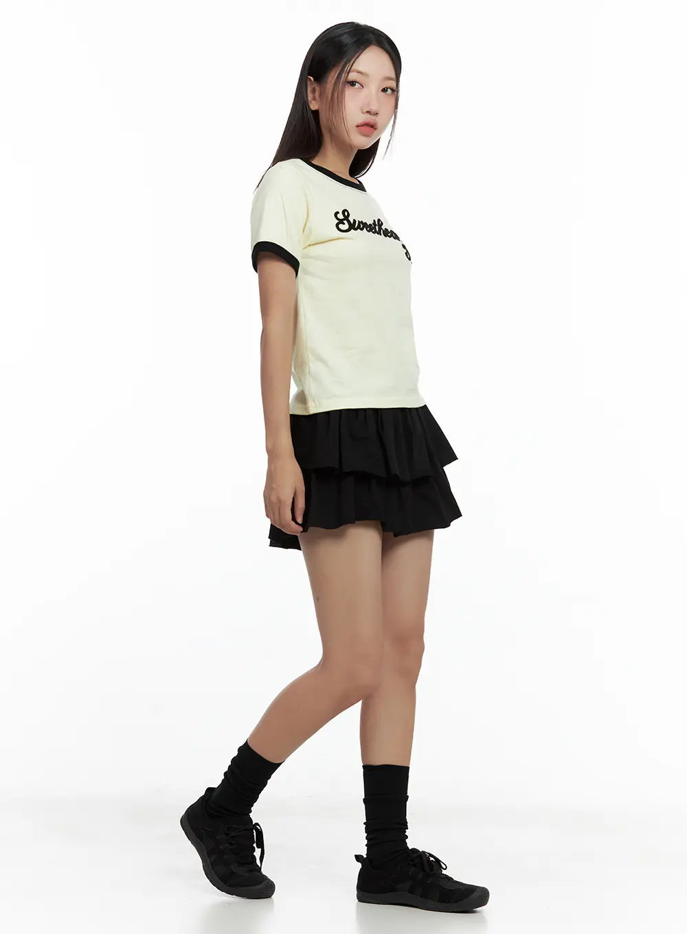 Contrast Text Cropped Tee CL508