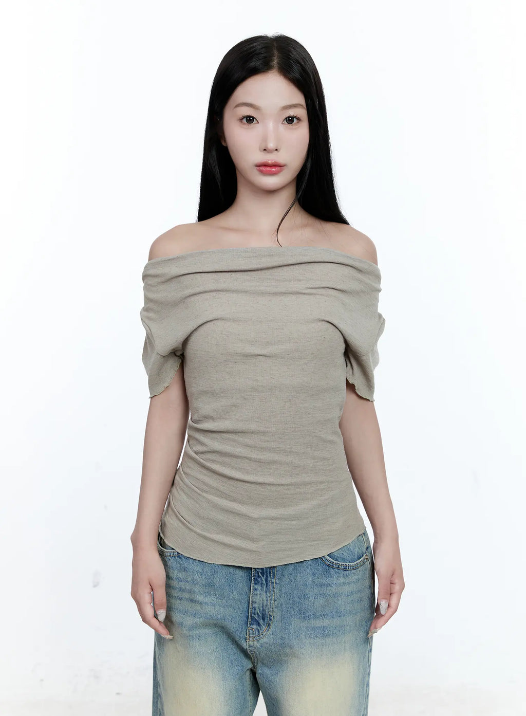Versatile Off-Shoulder Shirred Top CG507