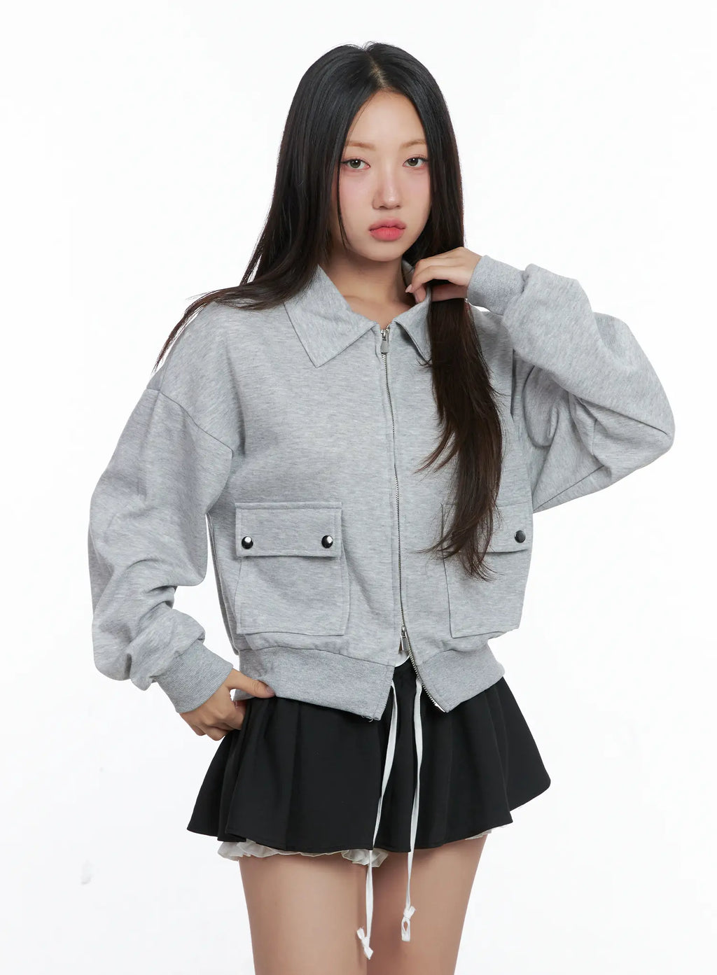 Collared Pocket Zip-Up Jacket