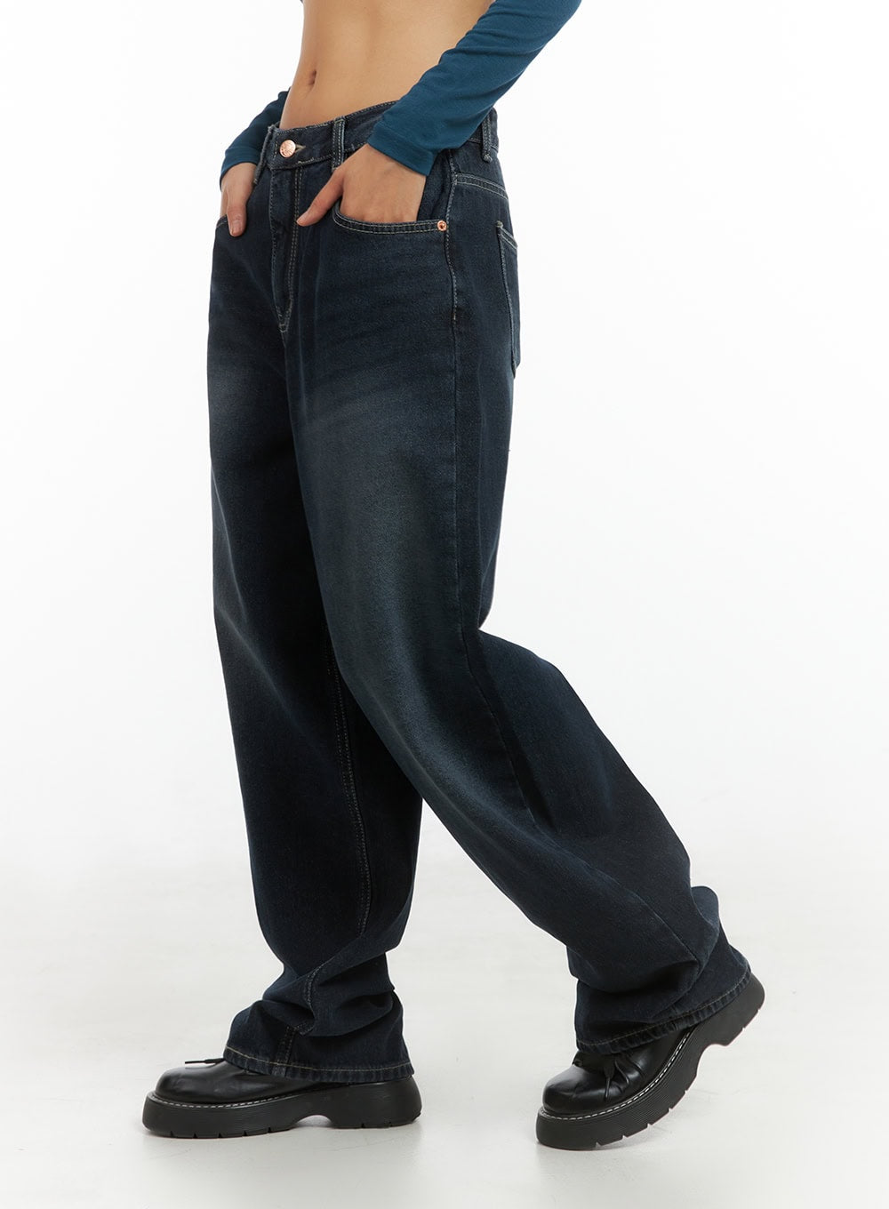 Evelyn Washed Baggy Jeans (Dark Blue) IS402