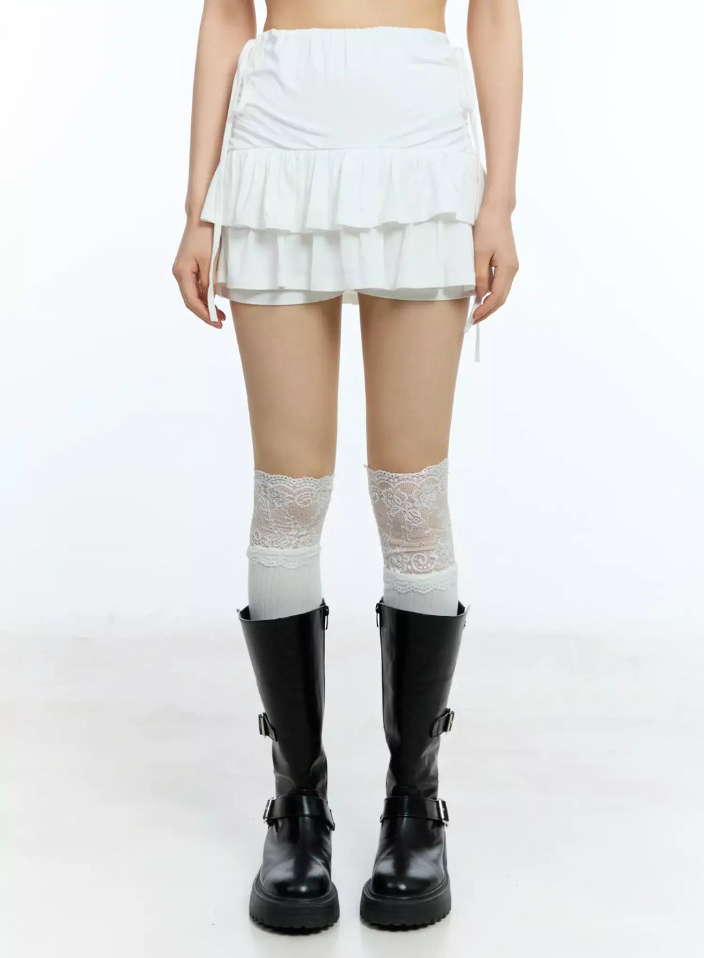 Ruffle Shirred Ribbon Mini Skirt IU524