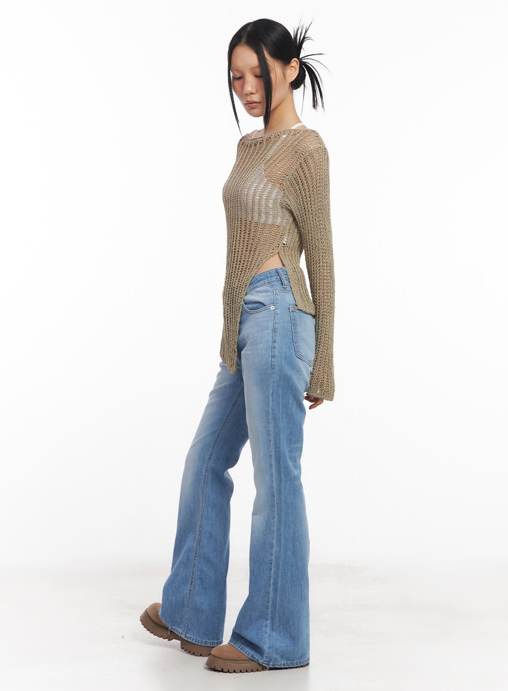 Slit Mesh Knit Sweater Top CY528