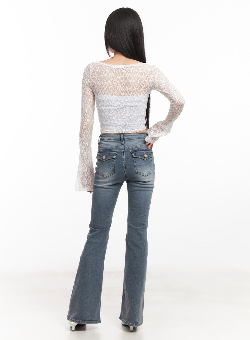 Sheer Lace Long-Sleeve Crop Top CA522