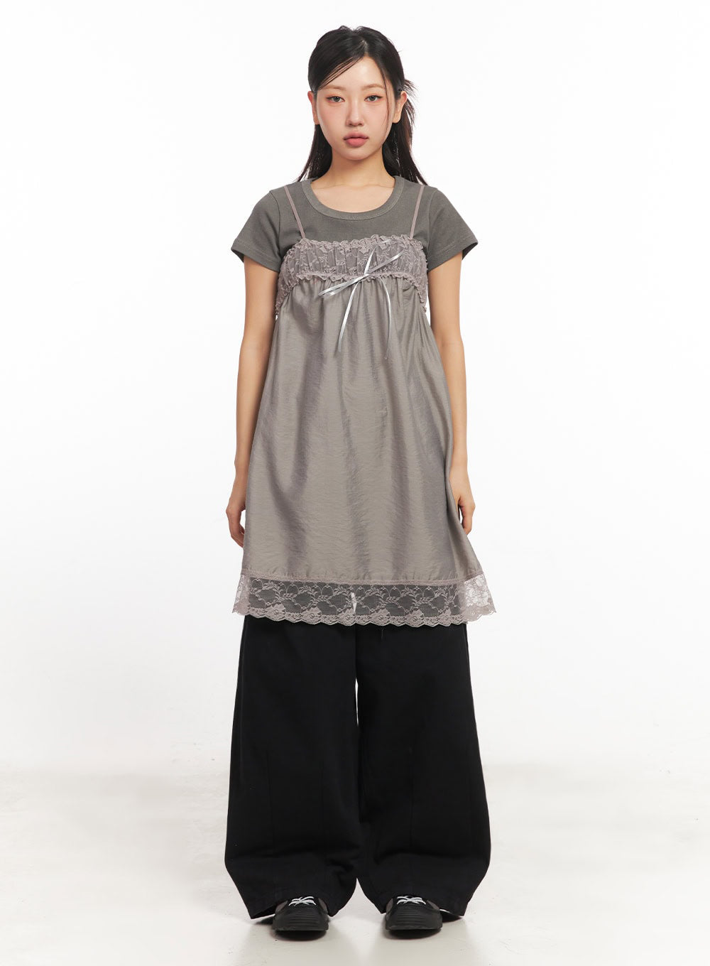 Satin Ribbon Lace Cami Dress IA524