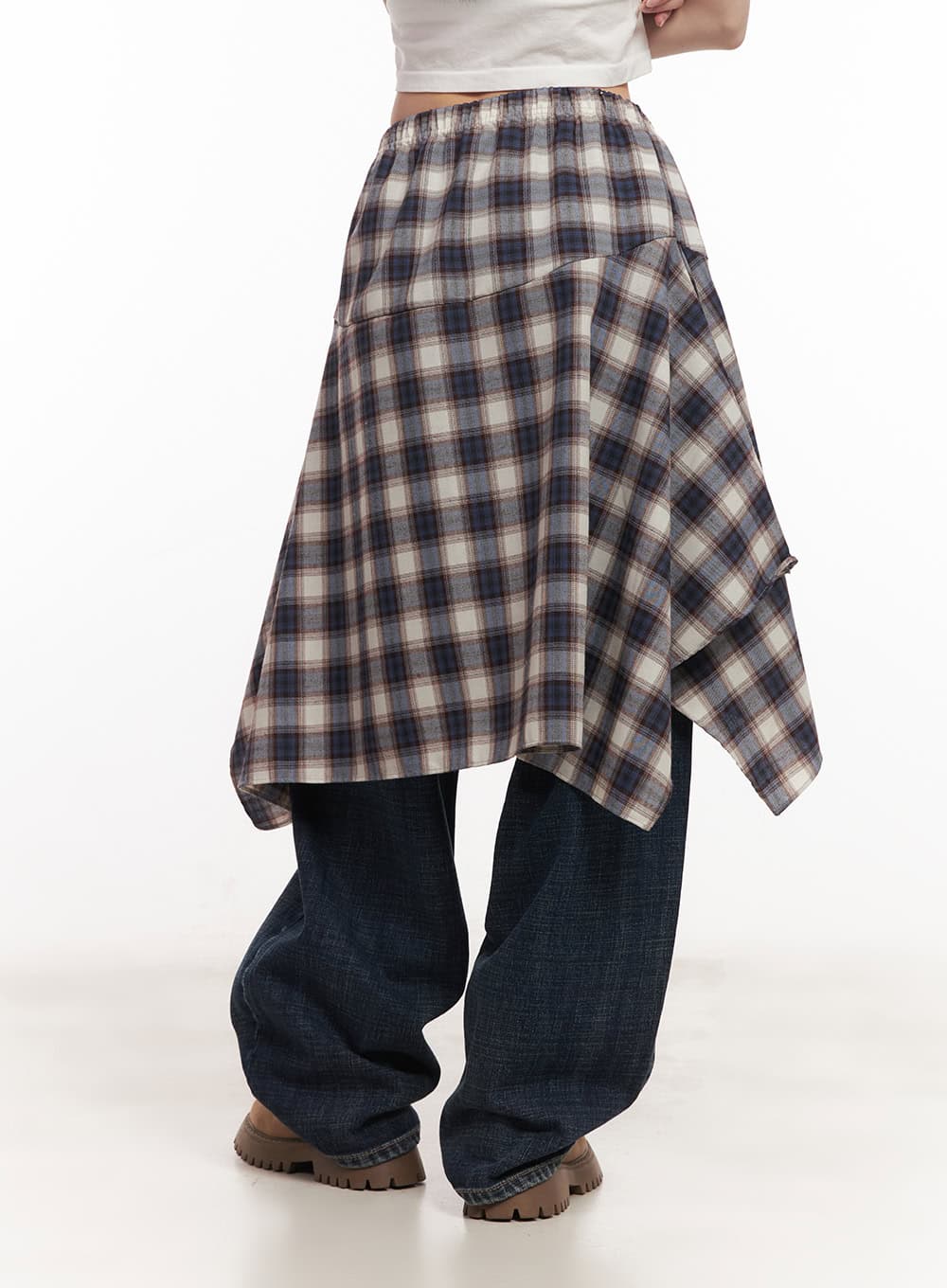 Checkered Ruffle Flare Midi Skirt CM518