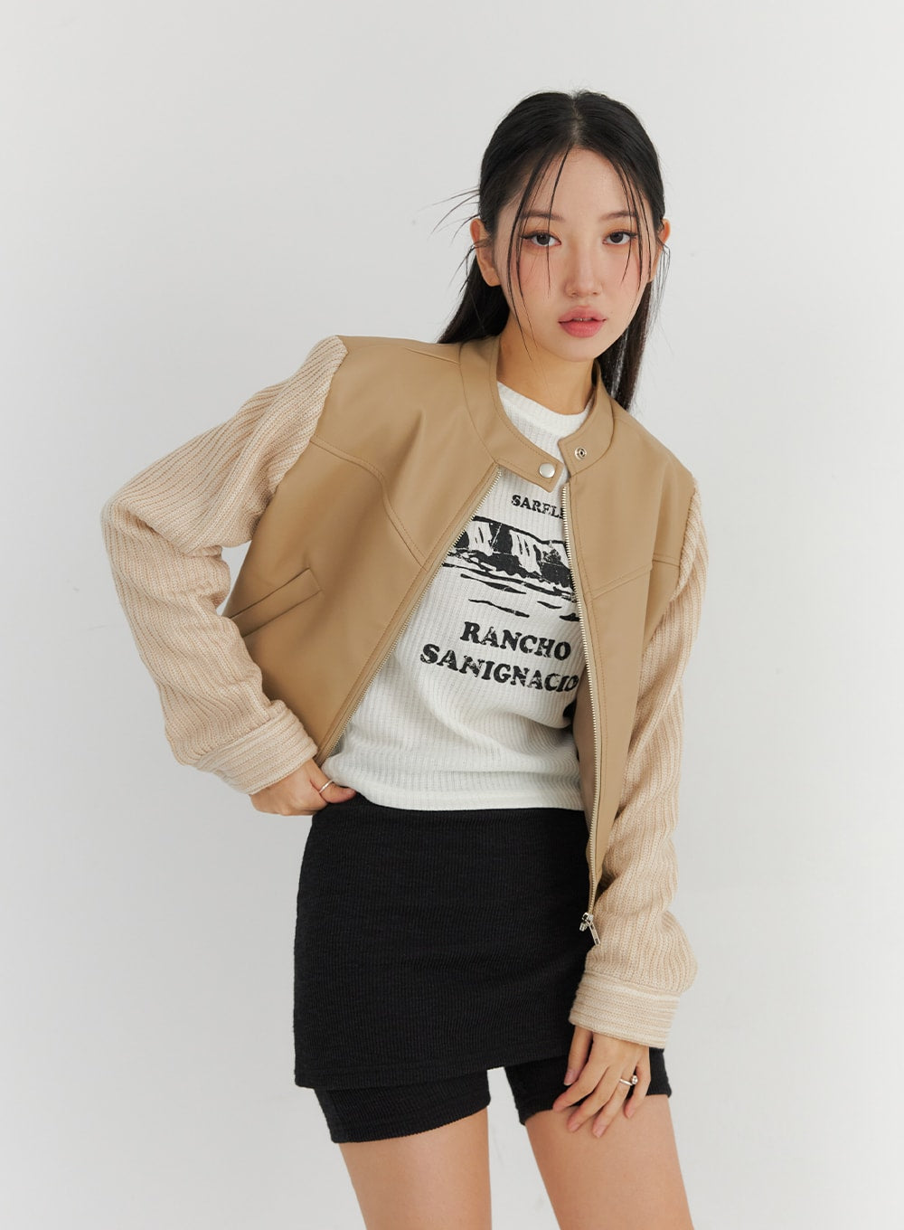 Two-Tone Faux Leather Jacket CO325