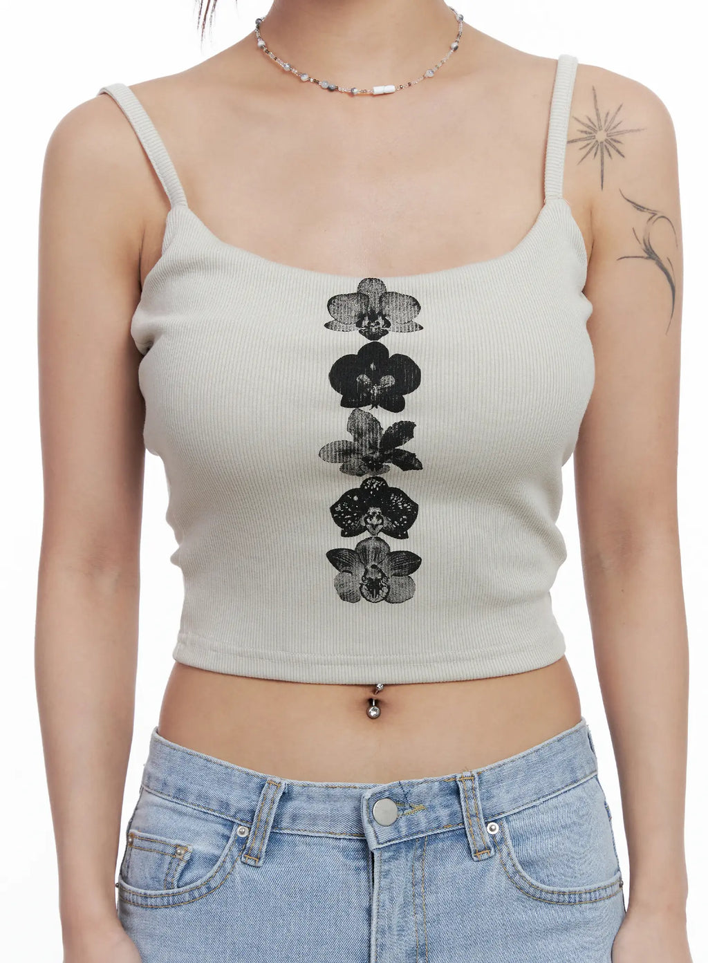 Floral Graphic Ribbed Tank Top CL510