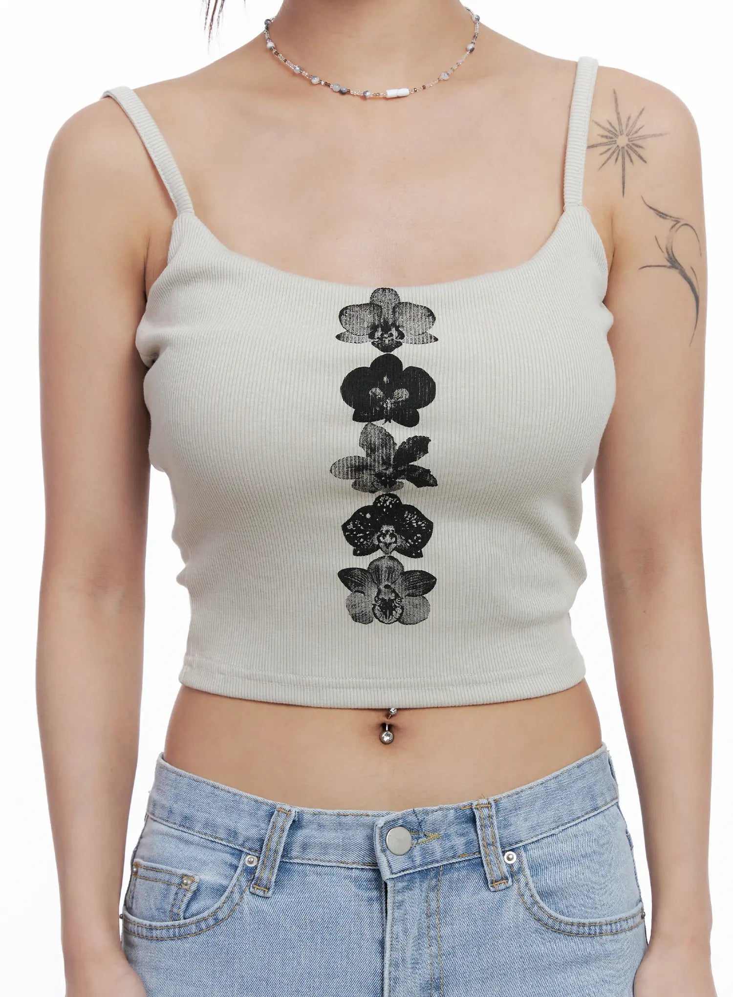 Floral Graphic Ribbed Tank Top CL510