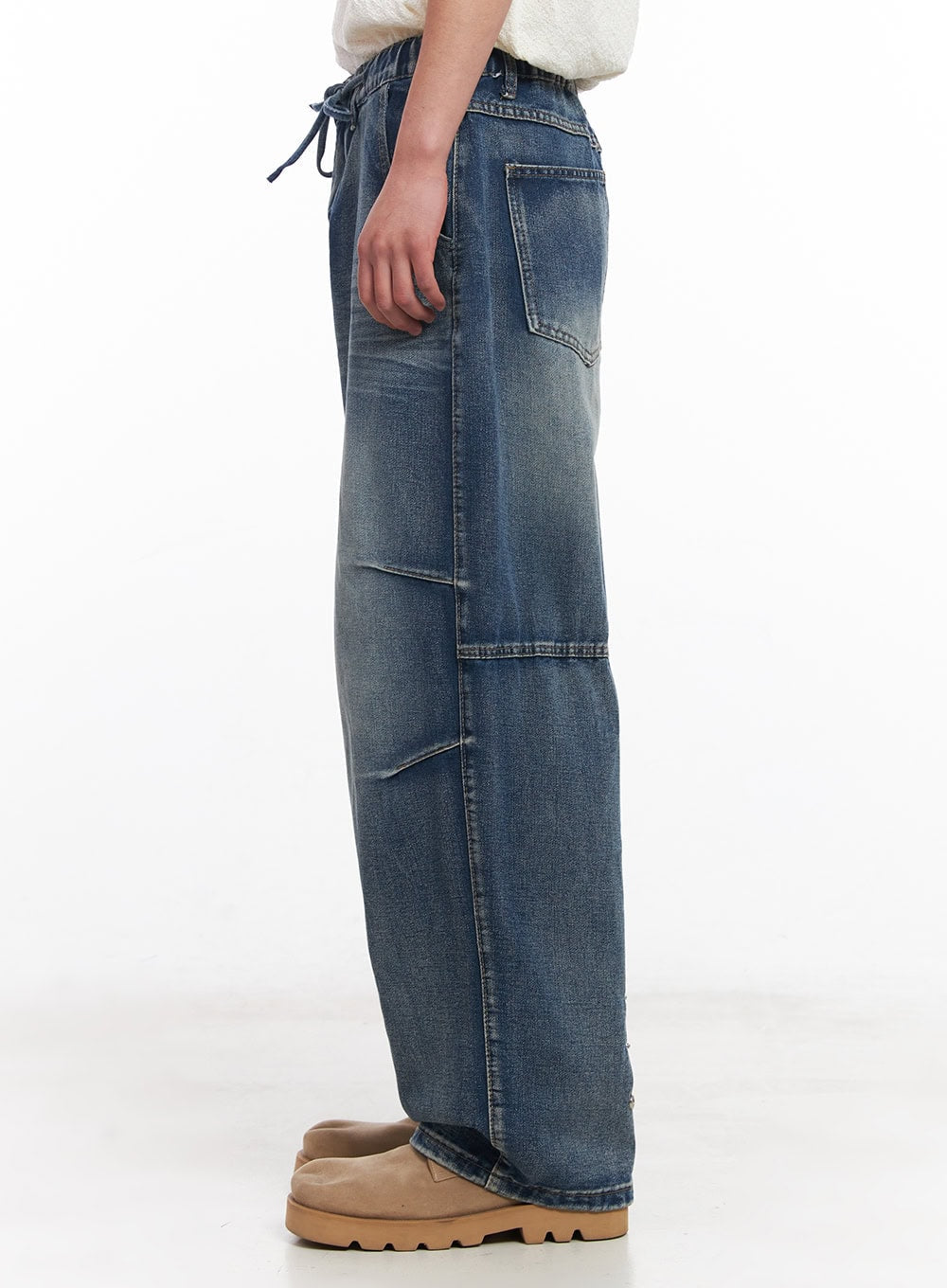 Men's Pintuck Wrinkle Wide-Leg Jeans IU503