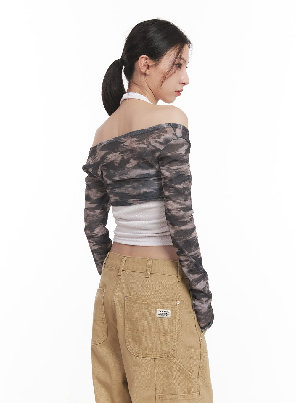 Camo Print Super Crop Cardigan CM517