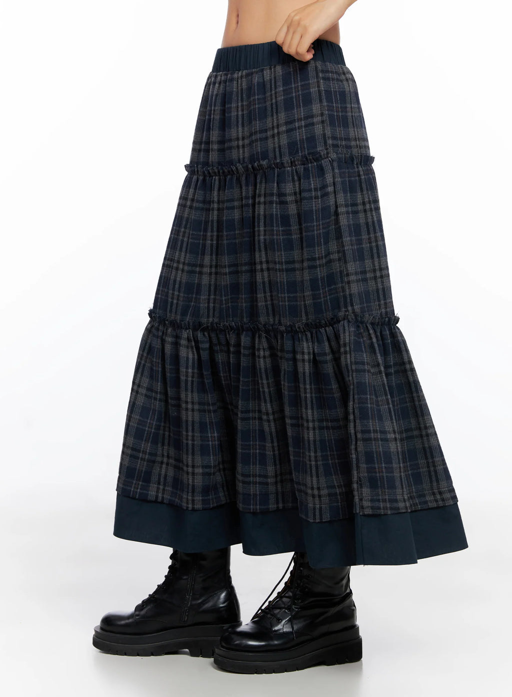 Plaid Tiered Maxi Skirt CO515