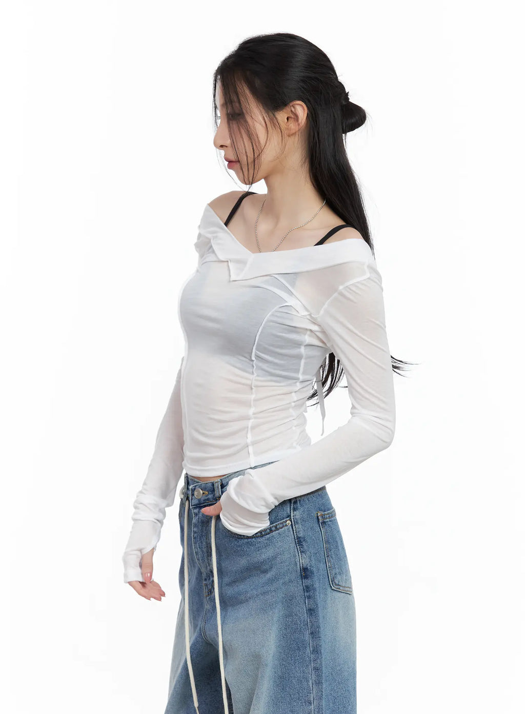Sheer Back-Slit Long-Sleeve Tee CU530