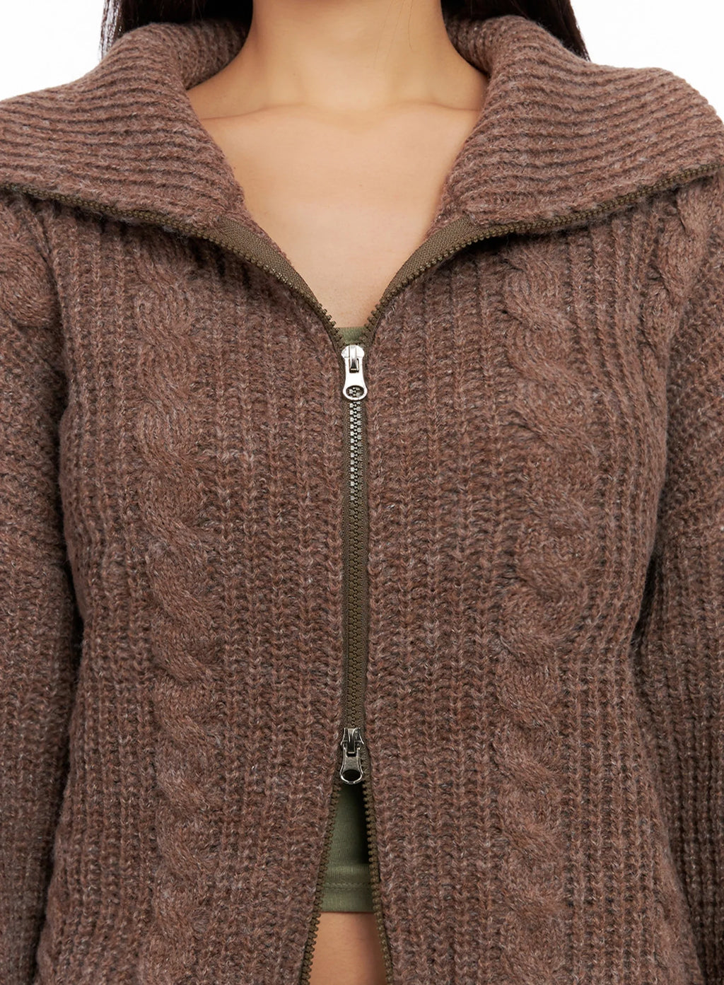Chunky Knit Twist Zip-Up Cardigan IG528