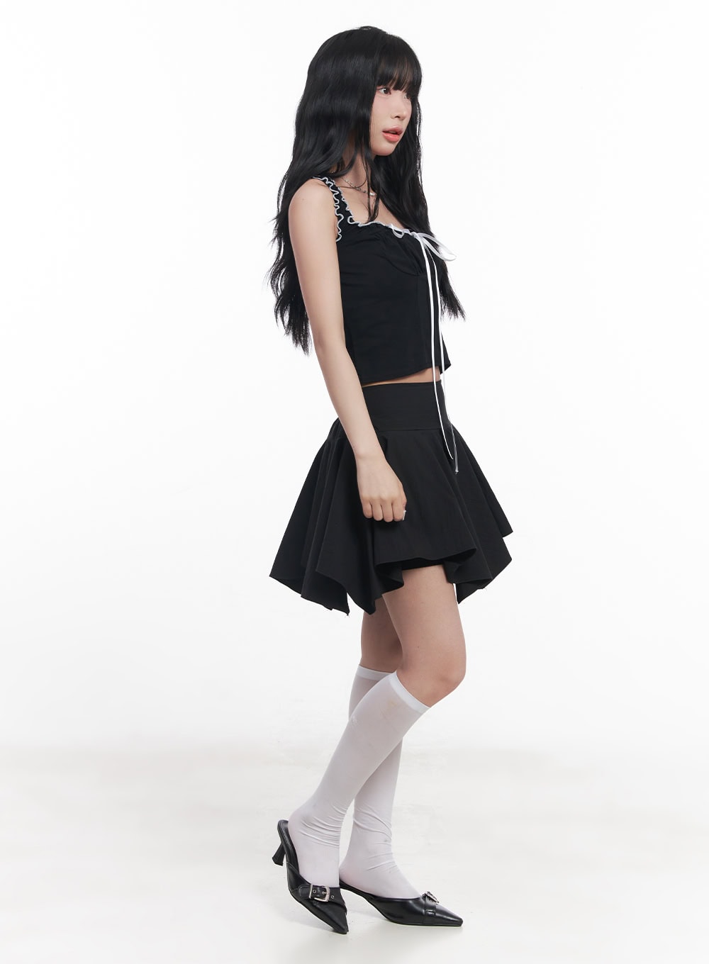 Shirred Ribbon Crop Tank Top CY527