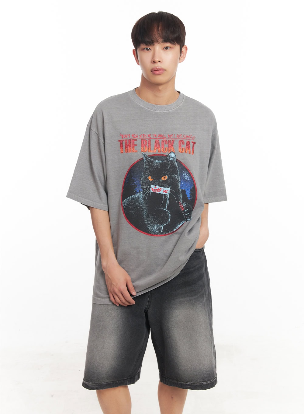 Men's Cat Graphic Oversized T-Shirt IA521