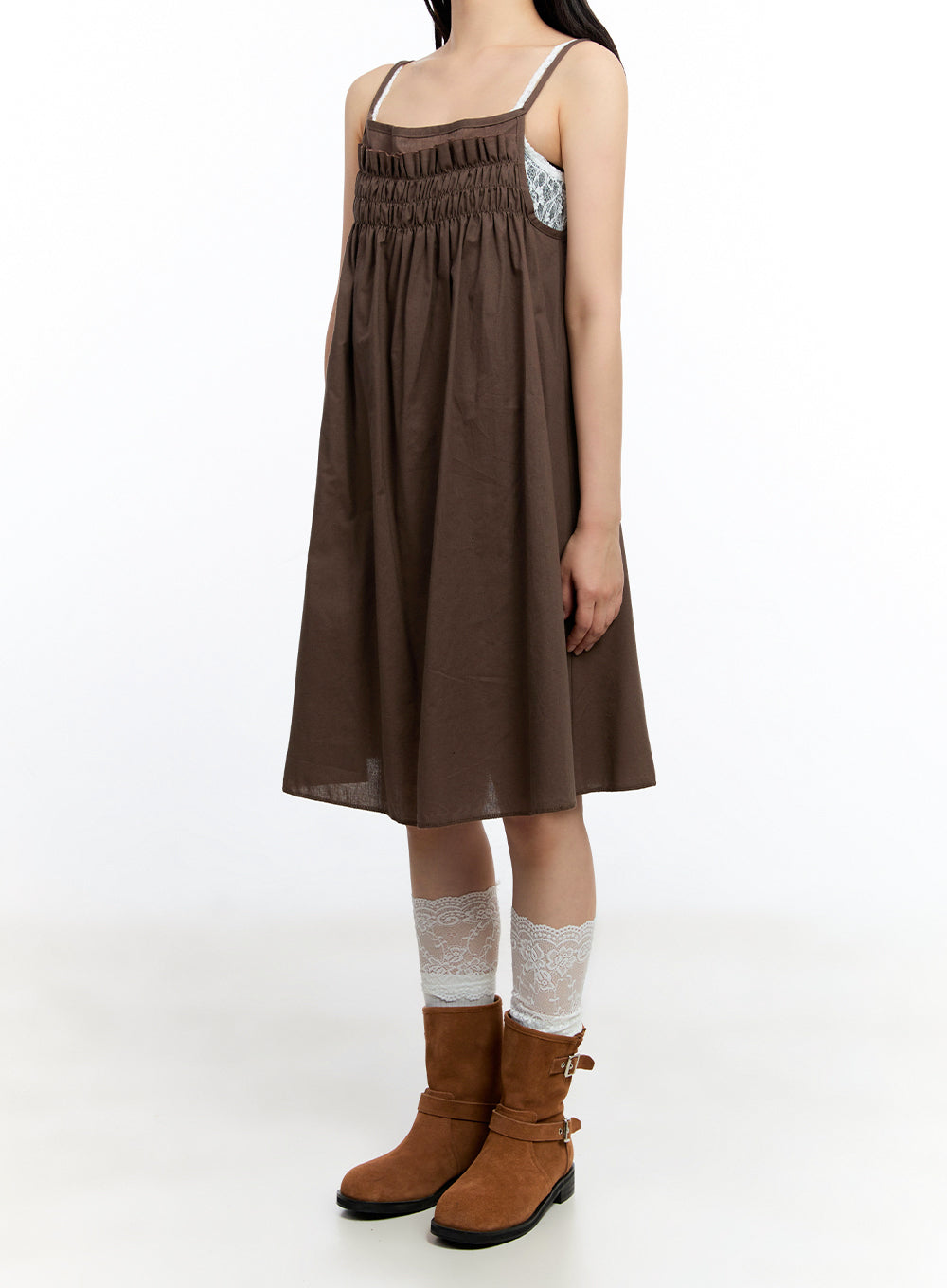 Solid Layered Cotton Midi Dress IU509