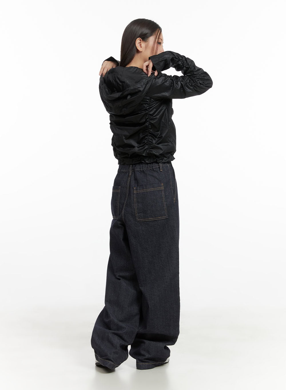 Shirred Hooded Nylon Crop Jacket CO402