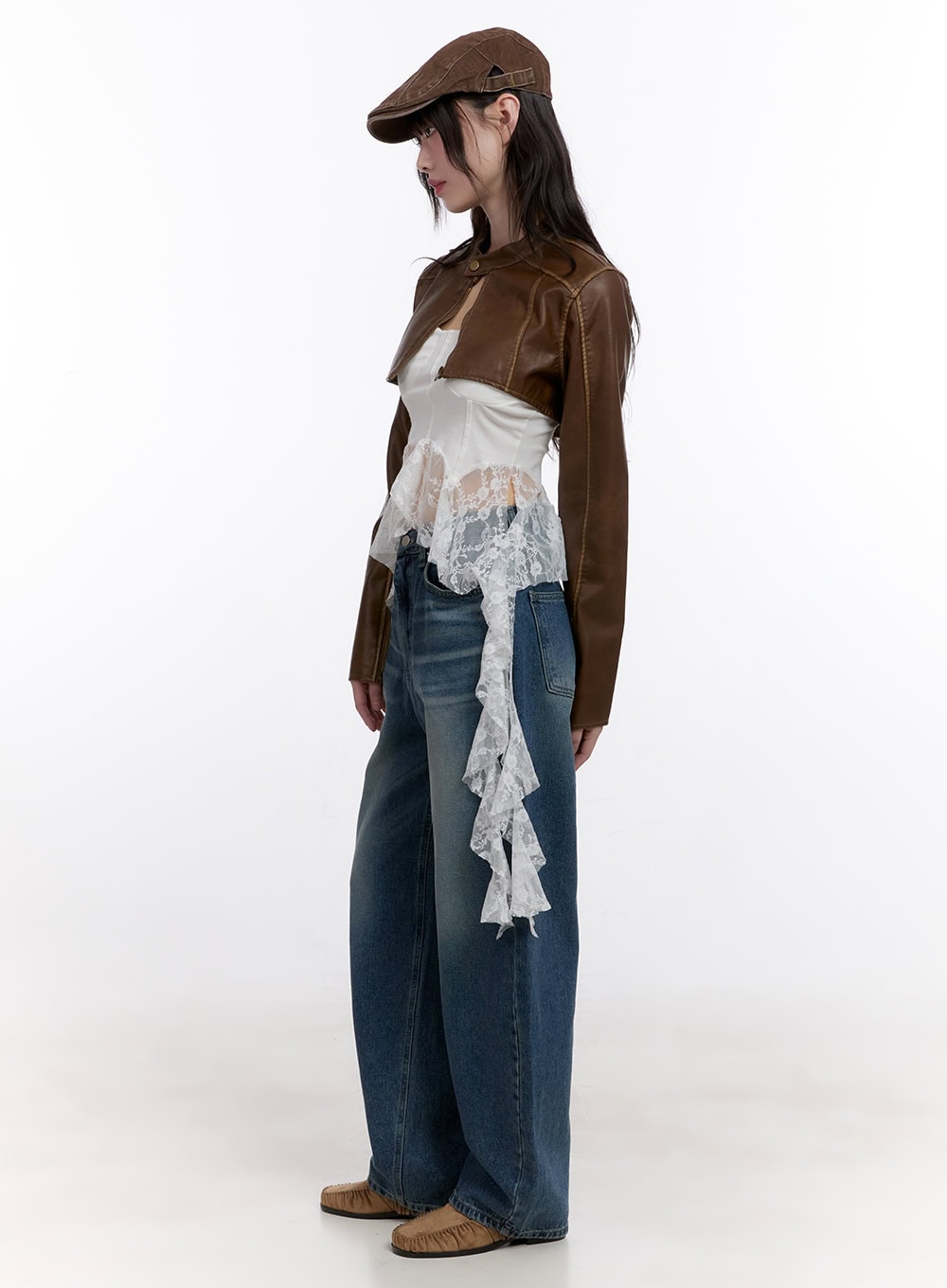 Stitched Faux-Leather Bolero Jacket CF511