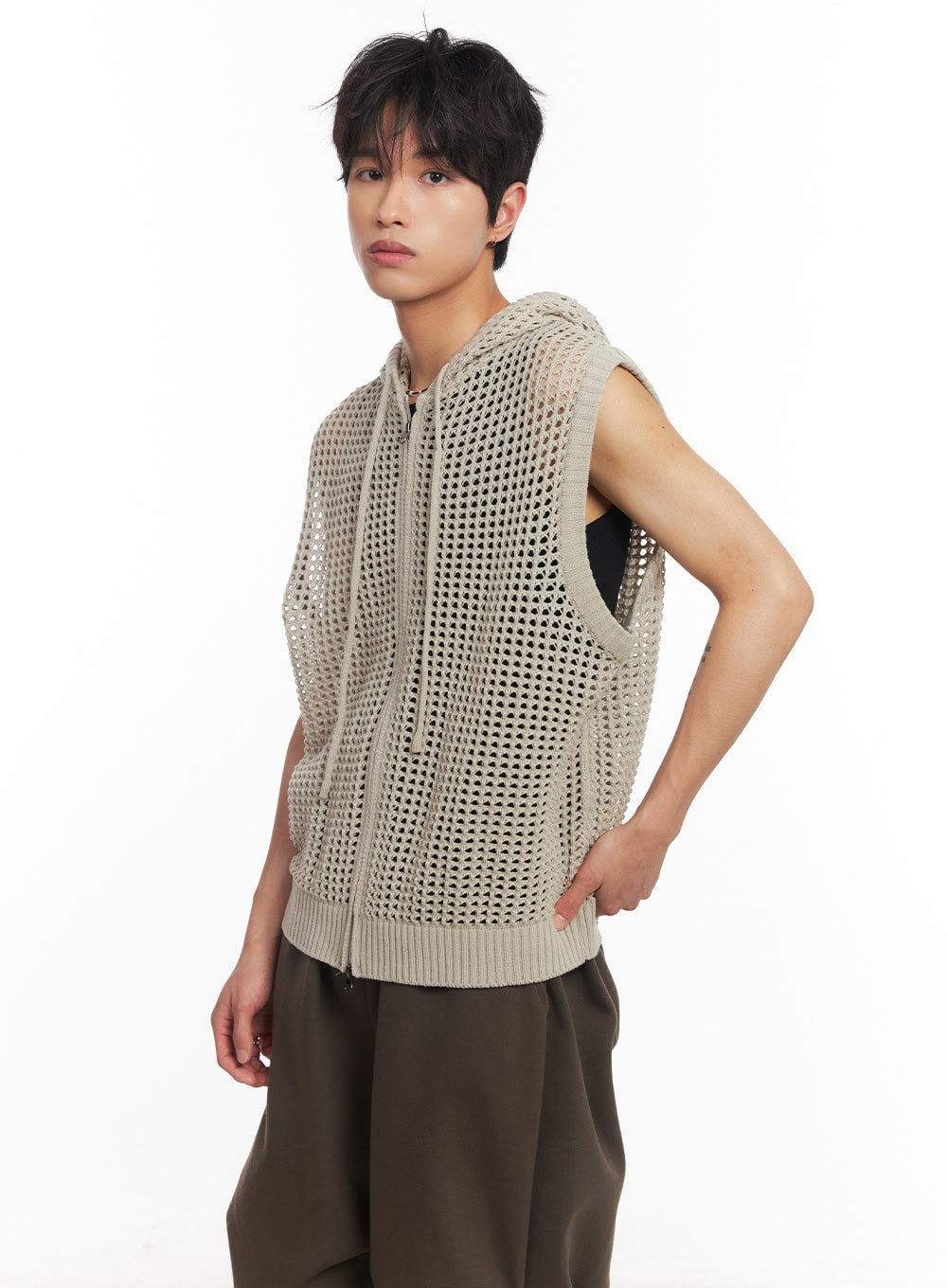 Men's Mesh Zip-Up Hooded Vest IY508