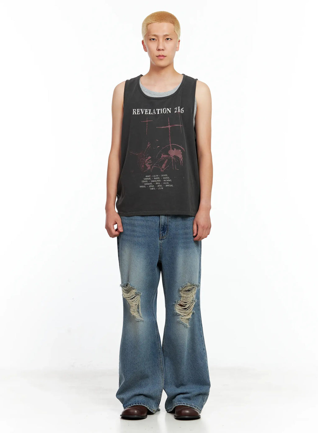 Men's Distressed Wide-Leg Denim Pants IL511