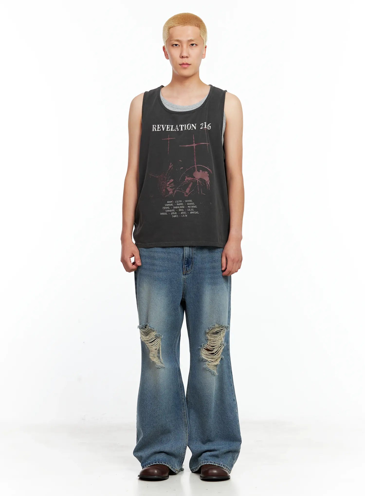 Men's Distressed Wide-Leg Denim Pants IL511