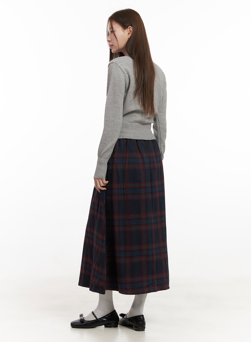 Wool Blend Checked Maxi Skirt OD418
