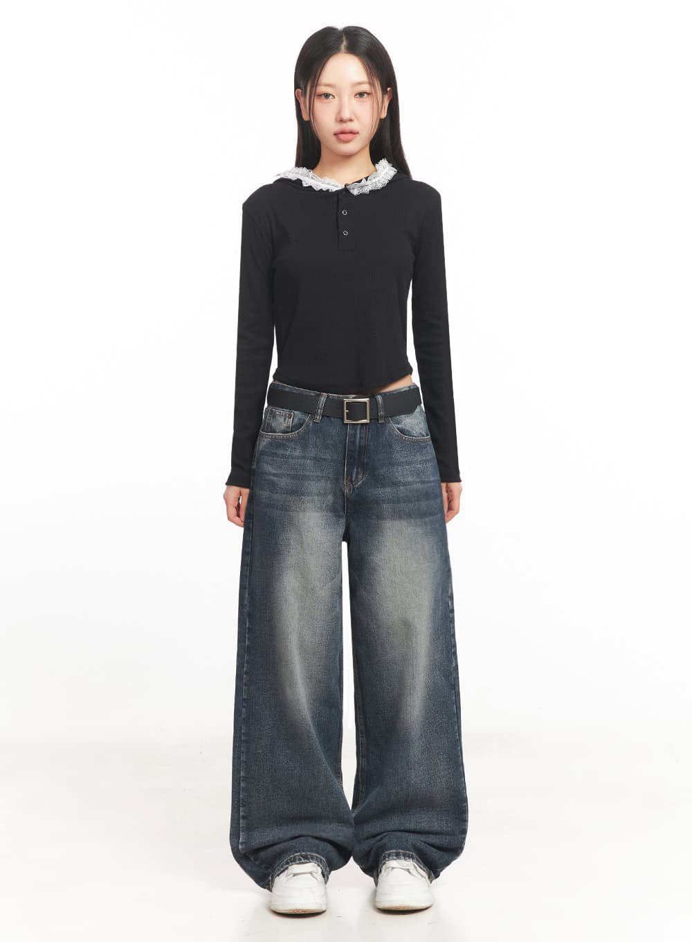 Lace-Trim Crop Hoodie IA524