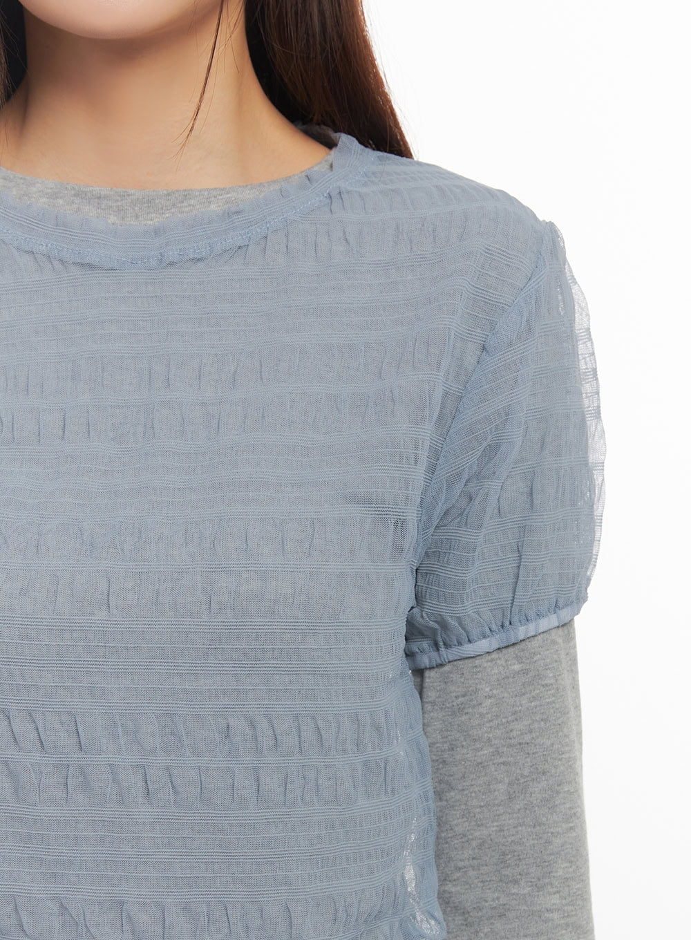 Layered Sheer Puffy Sleeve Top IM513