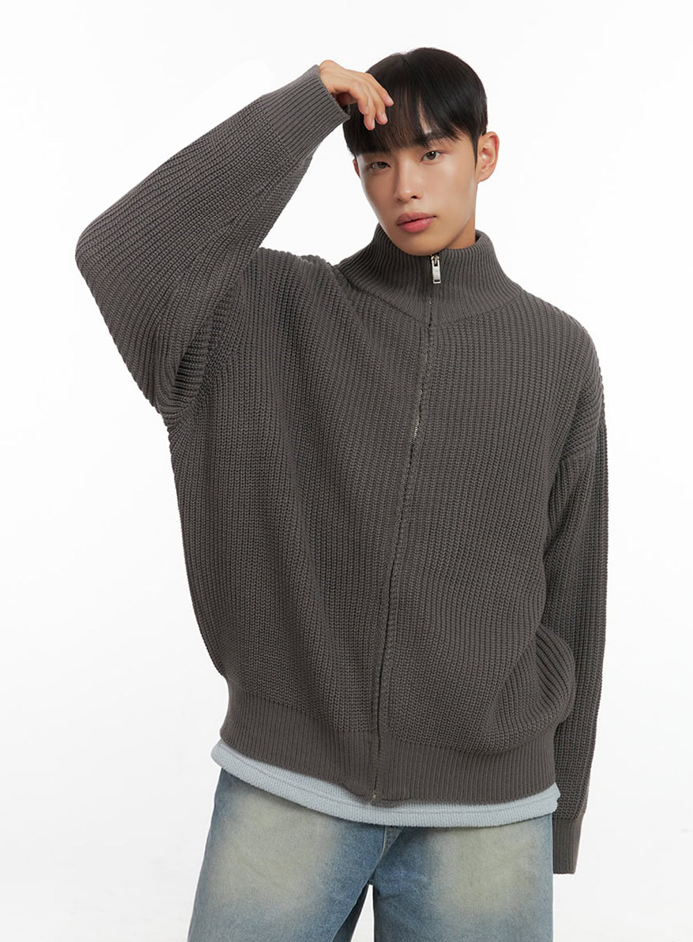 Men's Turtle Neck Cable Zip-Up Knit IO420