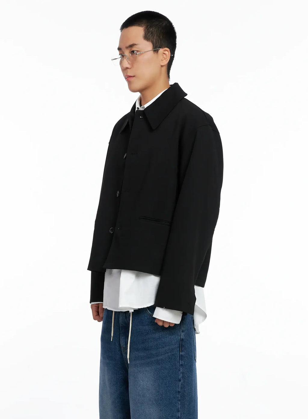 Men's Cropped Button-Up Jacket IS502