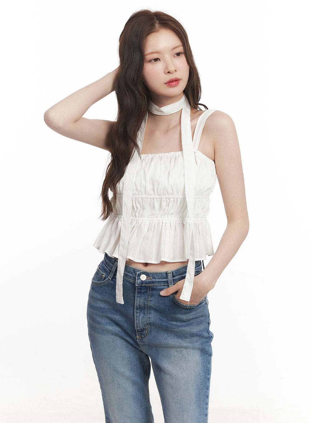Flirty Frill Crop Cami Top with Scarf CA501