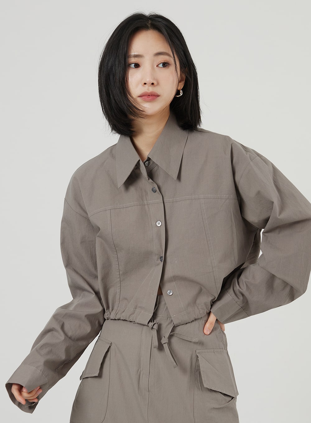 String Detail Cropped Shirt OF310