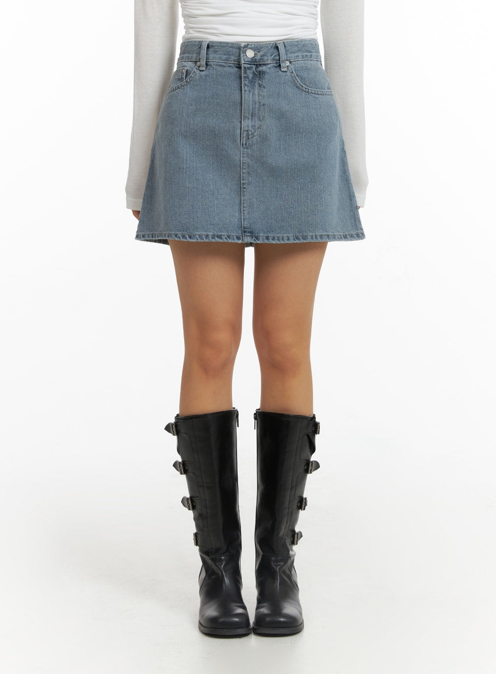 Denim Mid Waist Solid Skirt CJ429