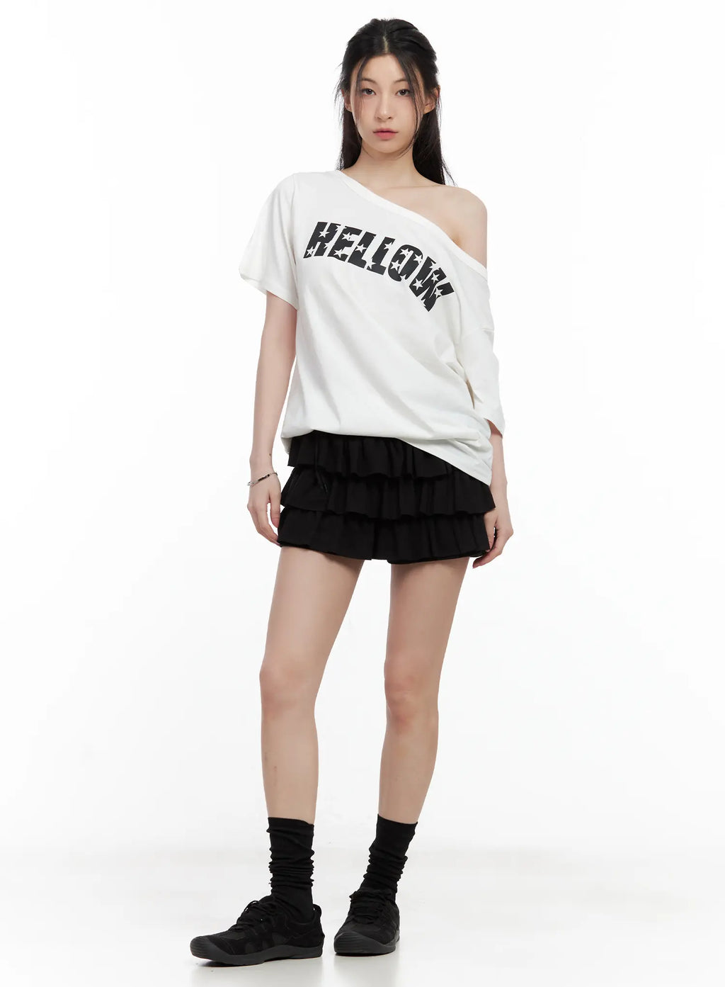 Graphic Off-Shoulder Oversized Tee CL501