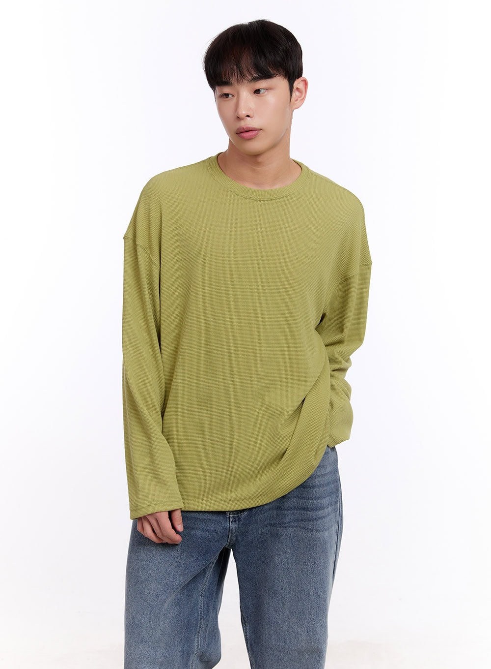 Men's Oversized Waffle-Knit Long Sleeve Tee IM512